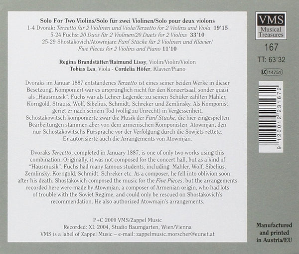 Dvorak/ Fuchs/ Shostakovich: Solo for 2 Violins