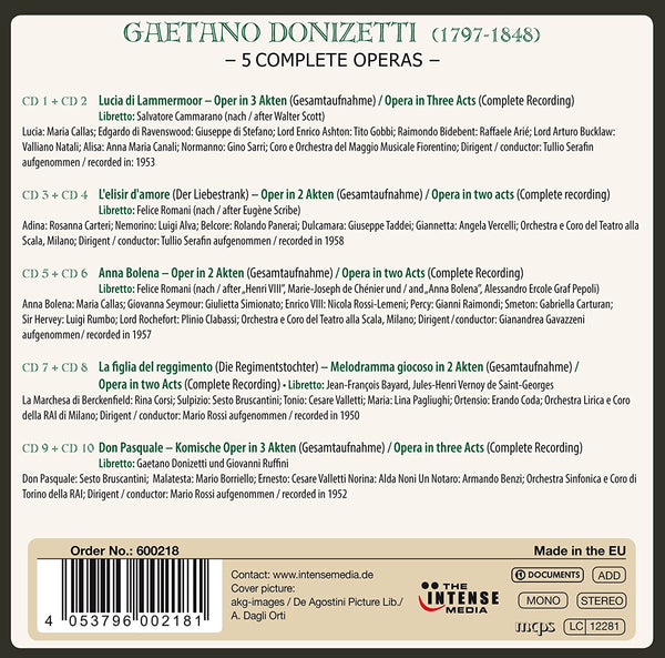 Donizetti: 5 Complete Operas (LUCIA DI LAMMERMOOR, ANNA BOLENA, DON PASQUALE, L'ELISIR D'AMORE & LA FIGLIA DEL REGGIMENTO)