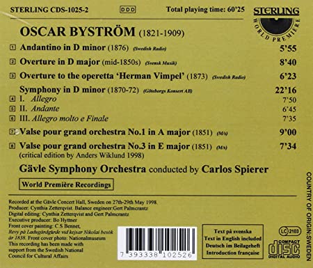 Oscar Byström (1821-1909): Symphony in D major. Concert Waltzes No. 1 & 3. Andantino. Overtures.