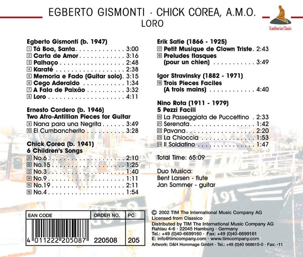 Egberto Gismonti (b.1947): Loro. Chick Corea: 6 Children's Songs. Works by Satie, Stravinsky & Nino Rota.