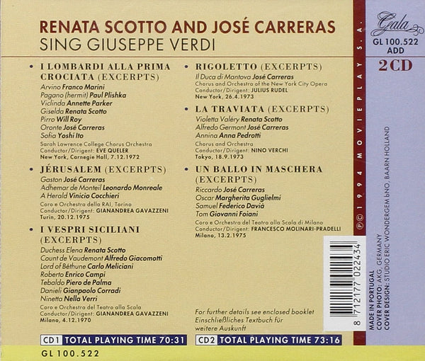 RENATA SCOTTO & JOSÉ CARRERAS - Excerpts from I Lombardi, Jérusalem, Rigoletto, La Traviata, I Vespri Siciliani & Un Ballo in Maschera