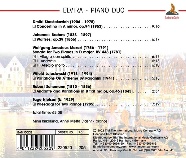 Works for Piano Duo by Shostakovich, Brahms, Mozart, Lutoslawski, Schumann & Nielsen.