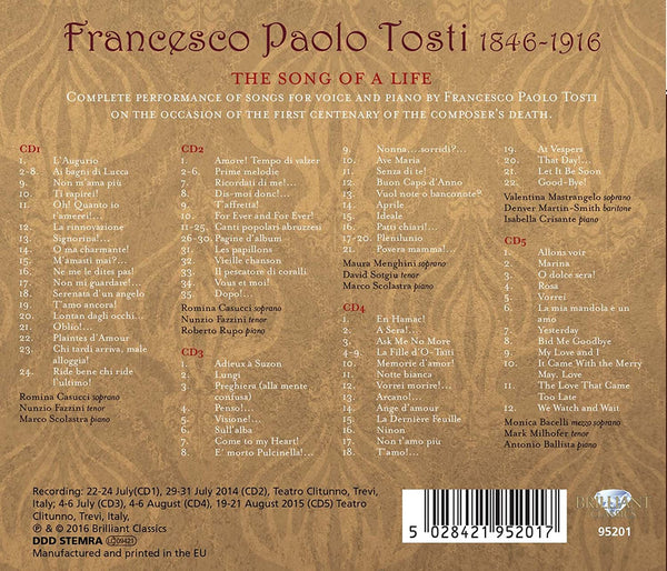 Tosti (1846-1916): The Complete Song Cycles, vol. 1 - 5 CD set