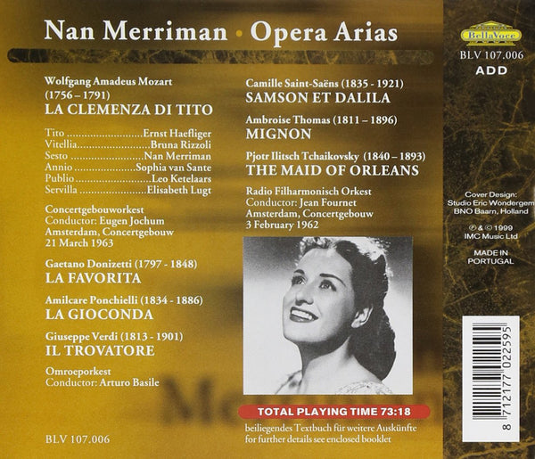 Nan Merriman: Opera Arias & Scenes from La Forza del Destino, La Favorita, La Gioconda, Il Trovatore, Samson et Dalila, Mignon & The Maid of Orleans (1962-1963)