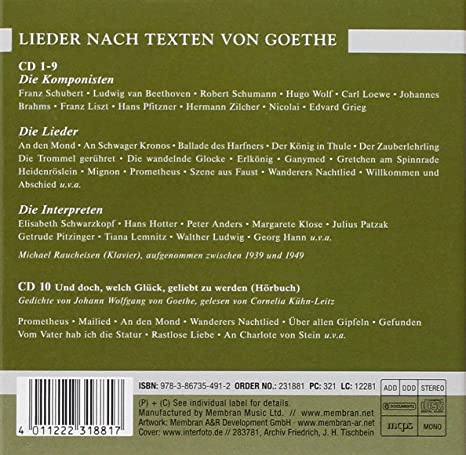 Lieder nach Texten von Goethe / Lieder after Texts by Goethe - By Schubert, Beethoven, Schumann, Wolf & Loewe