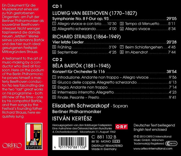 Elisabeth Schwarzkopf - R. Strauss: 4 Last Lieder. Beethoven: Symphony No. 8. Bartok: Concert for Orchestra