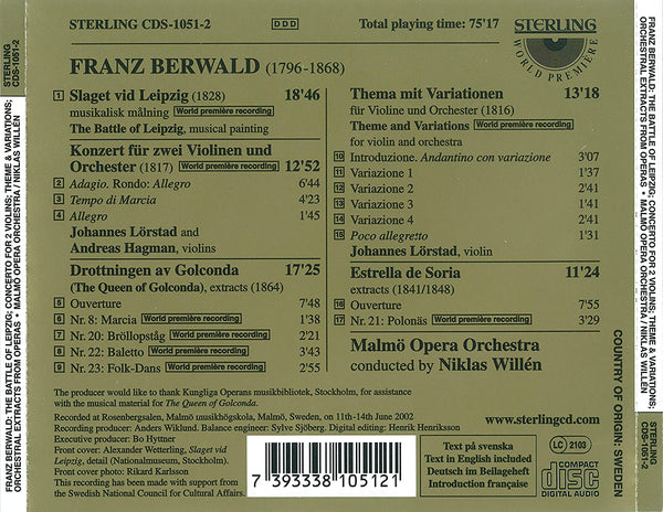 Franz Berwald (1796-1868): The Battle of Leipzig. Concerto for Two Violins.