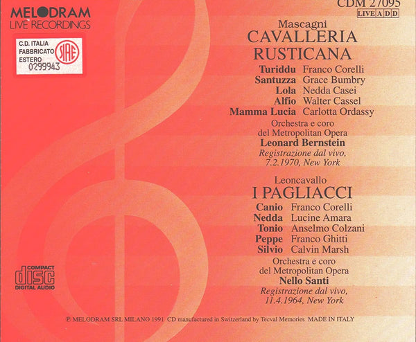 Mascagni: CAVALLERIA RUSTICANA/ Leoncavallo: PAGLIACCI