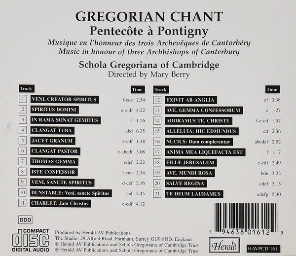 Gregorian Chant: Pentecôte à Pontigny, Music in honour of 3 Archbishops of Canterbury  Schola Gregoriana Cambridge