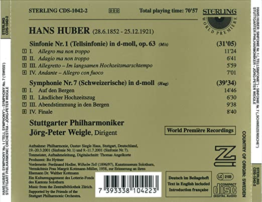 Hans Huber (1852-1921): Symphony Nos. 1 & 7