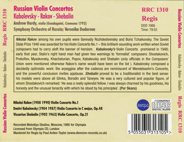 Russian Violin Concertos (Dmitri Kabalevsky, Nikolai Rakov & Vissarion Shebalin )