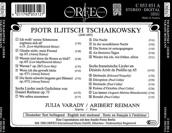 Julia Varady - Lieder Tchaikovsky