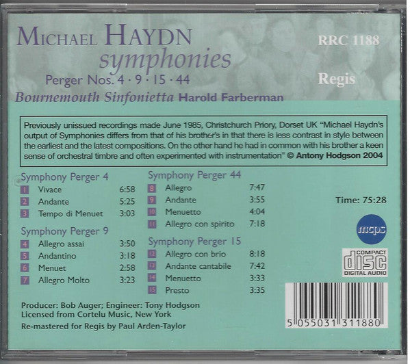 Michael Haydn: Symphonies  P 4, P 9, P 15 & P44