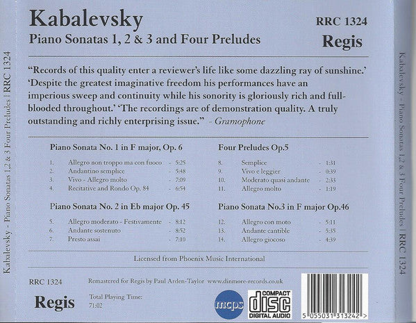 Kabalevsky: Piano Sonatas 1, 2 & 3. Four Preludes.