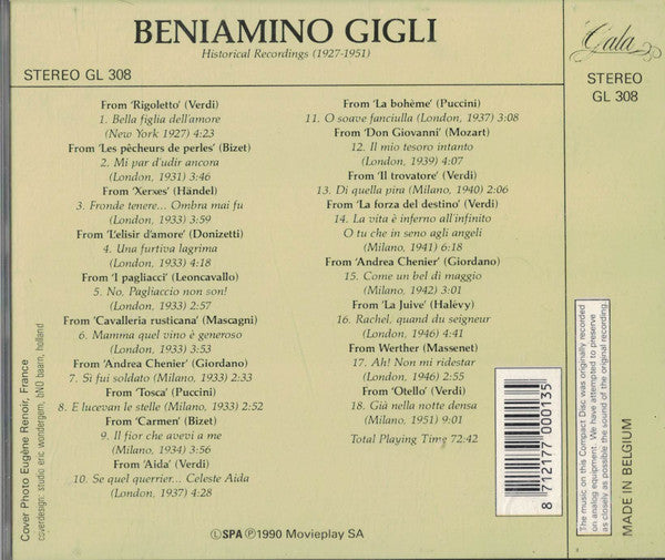 Beniamino Gigli, Historical Recordings 1927 - 1951