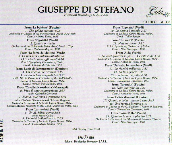 Giuseppe di Stefano, Historical Recordings 1952-1963