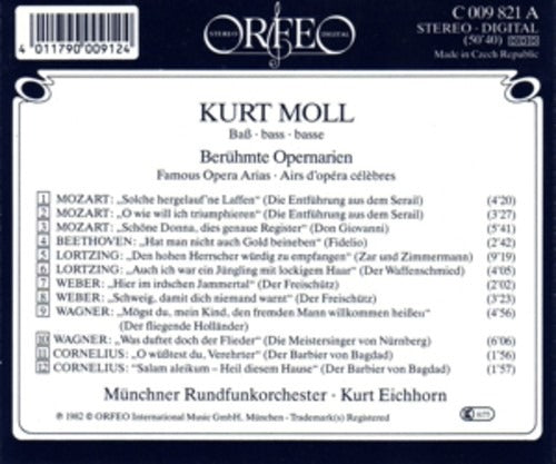 Kurt Moll Arias sings Arias from Die Entführung aus dem Serail, Don Giovanni, Fidelio, Der Freischütz, Der Fliegende Holländer & more.