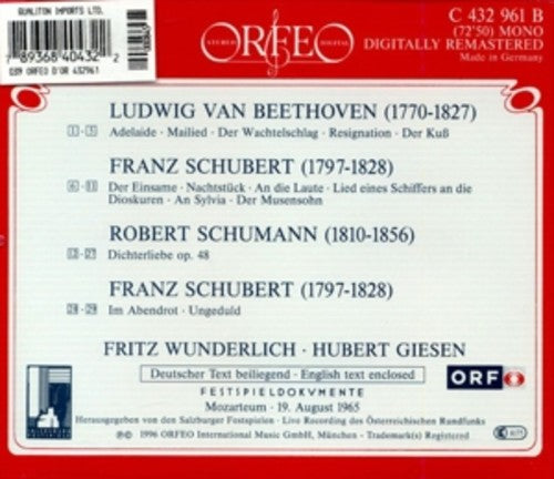 Fritz Wunderlich Lieder Recital. Lieder by Schubert, Beethoven & Schumann.