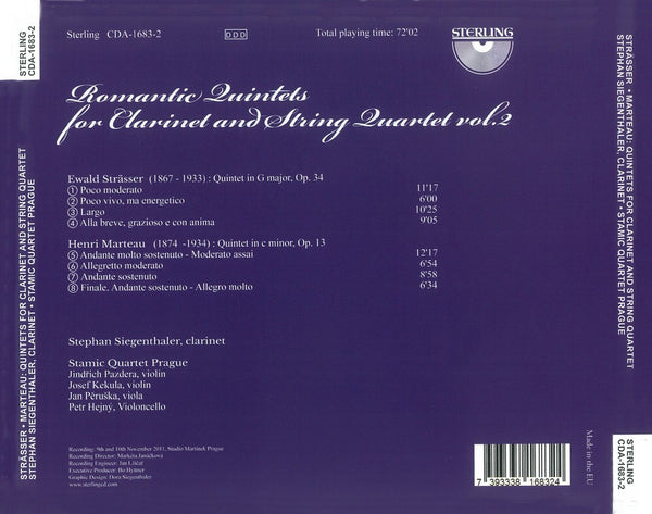 Romantic Quintets For Clarinet by Ewald Strässer (1867-1933) / Henri Marteau (1874-1934)