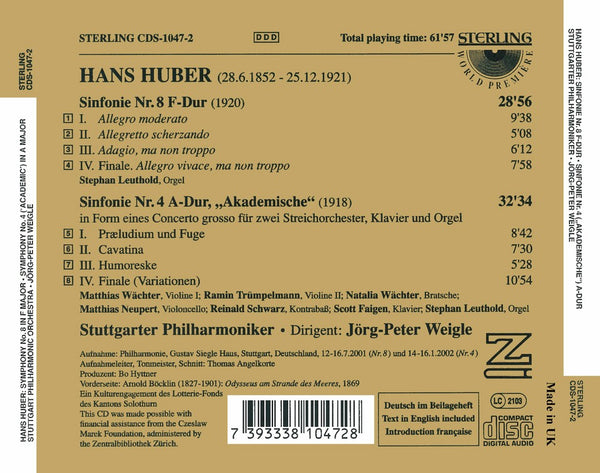 Hans Huber (1852-1921): Symphony Nos. 8 & 4