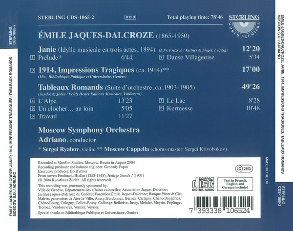 Emile Jaques-Dalcroze (1865-1950): Janie. 1914. Impressions Tragiques. Tableaux Romands.