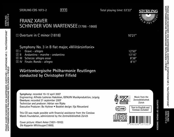 Franz Xaver Schnyeder von Wartensee (1786-1868): Overture. Symphony No. 3