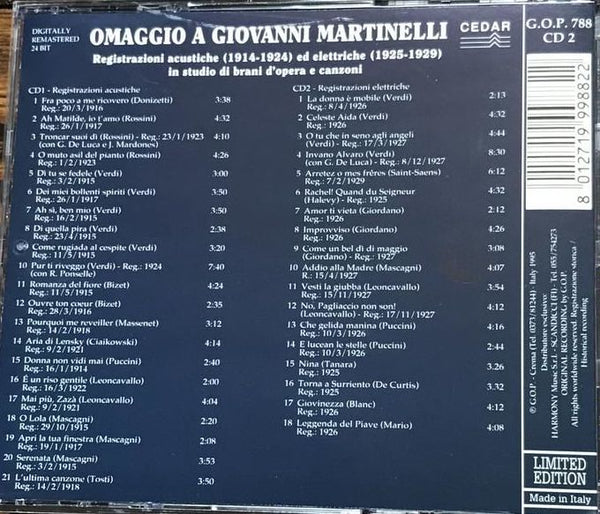 Tribute to Giovanni Martinelli - Acoustic and Electric Recordings 1914-1924