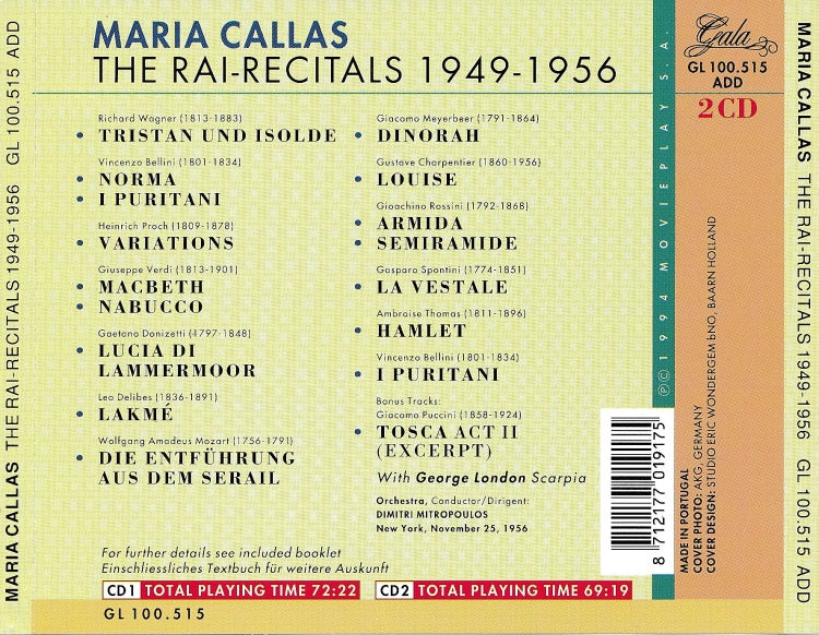 Maria Callas RAI recording 1949-1956 – Mélisande Musique